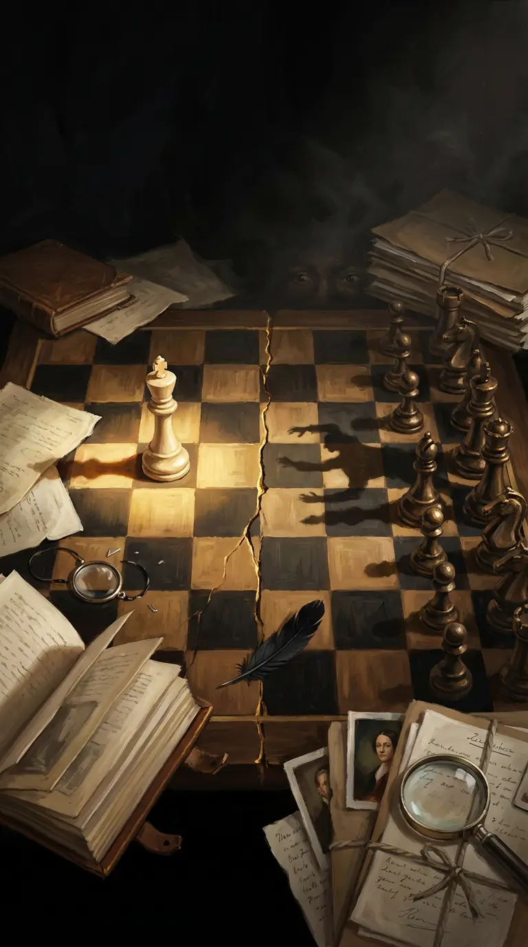 Chess board with mysterious atmosphere
