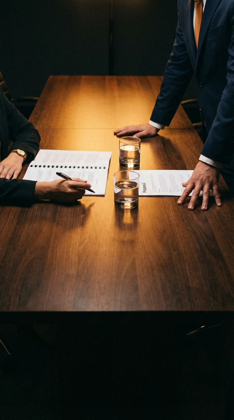 Hands on documents at negotiation table